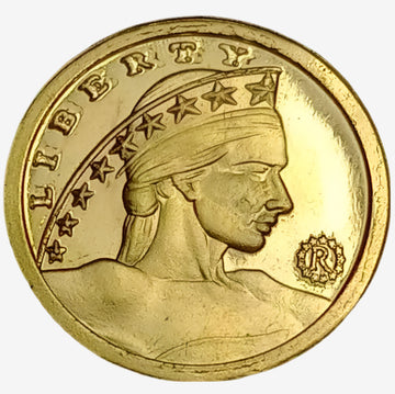 1oz Gold Lady Liberty Round from OZ Mint, struck in .9999 pure gold. Features a detailed Lady Liberty design with historical elements, ideal for collectors.