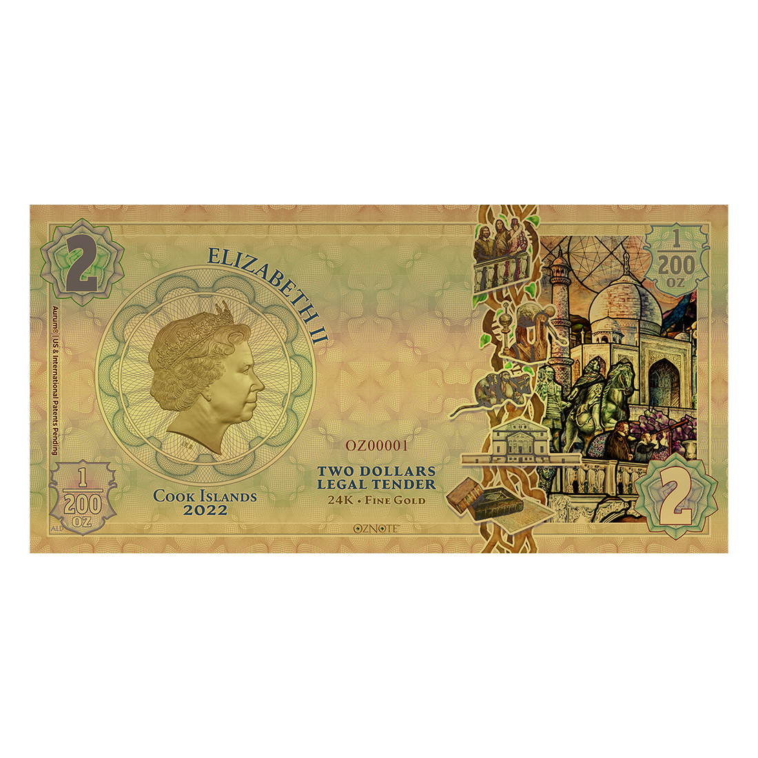 2022 Cook Islands RESTITUTION Threads of Light 24k Gold Note - OZB