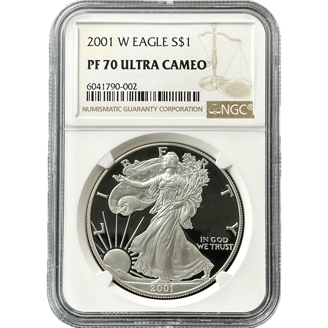 2001 W $1 Silver Eagle 1 oz coin PF 70 - OZB