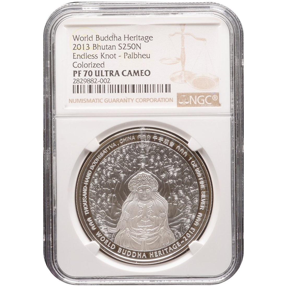 2013 1 oz ENDLESS KNOT Silver Coin PF 70 World Buddha Heritage (Colorized) - OZB