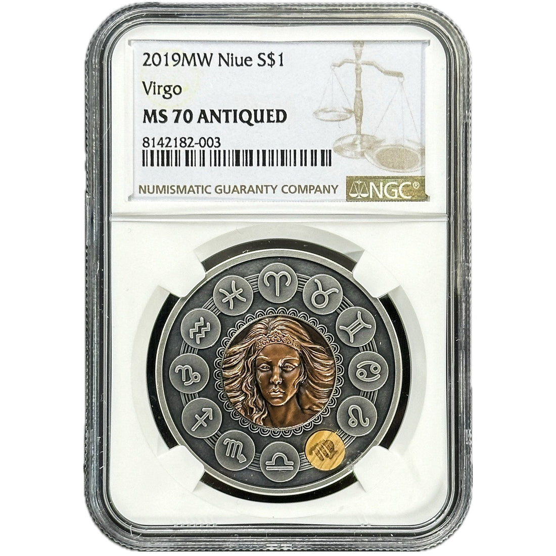 2019 1 oz VIRGO Silver Coin MS 70 Zodiac Signs - Niue - OZB