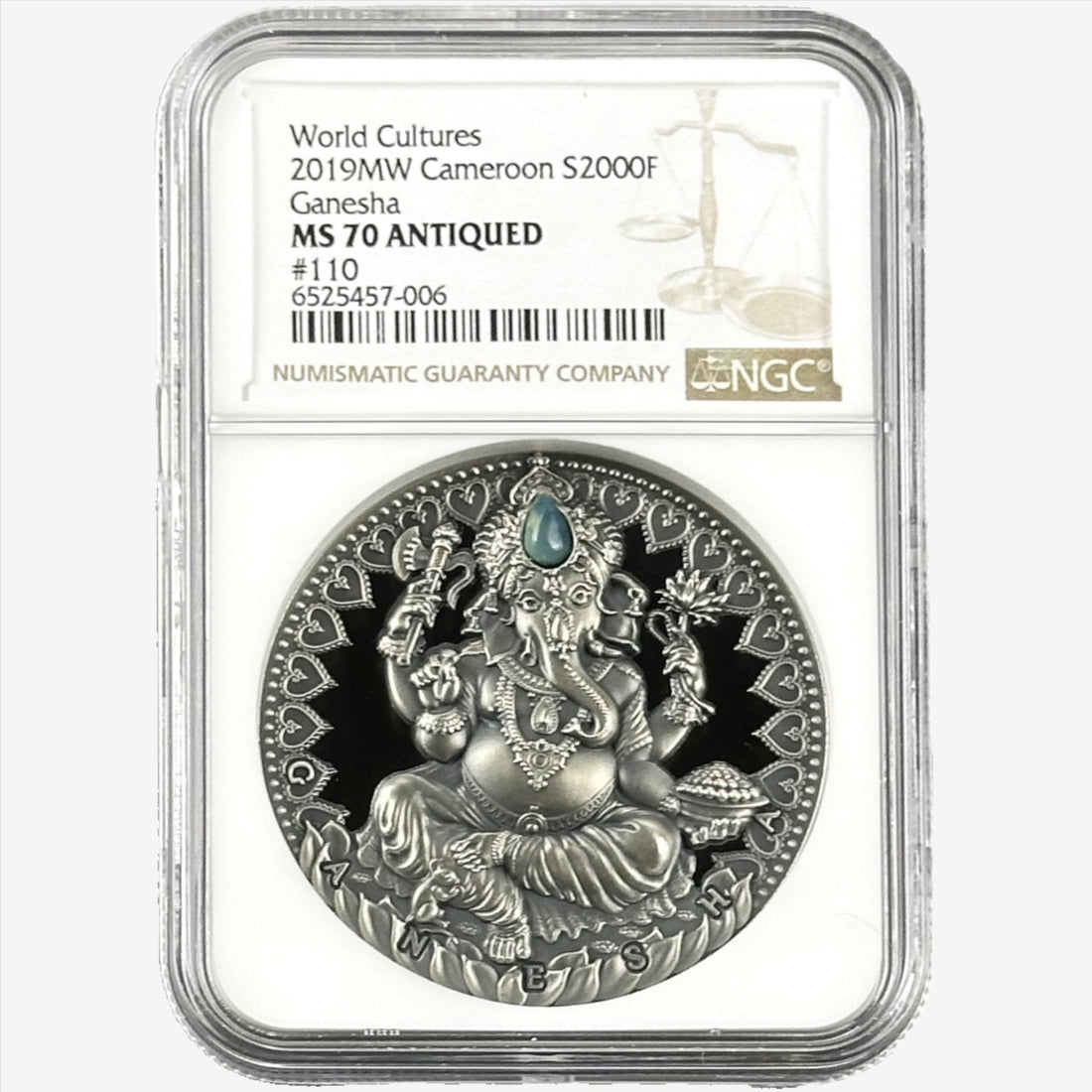 2019 2 oz GANESHA Silver Coin MS 70 World Cultures - Cameroon - OZB