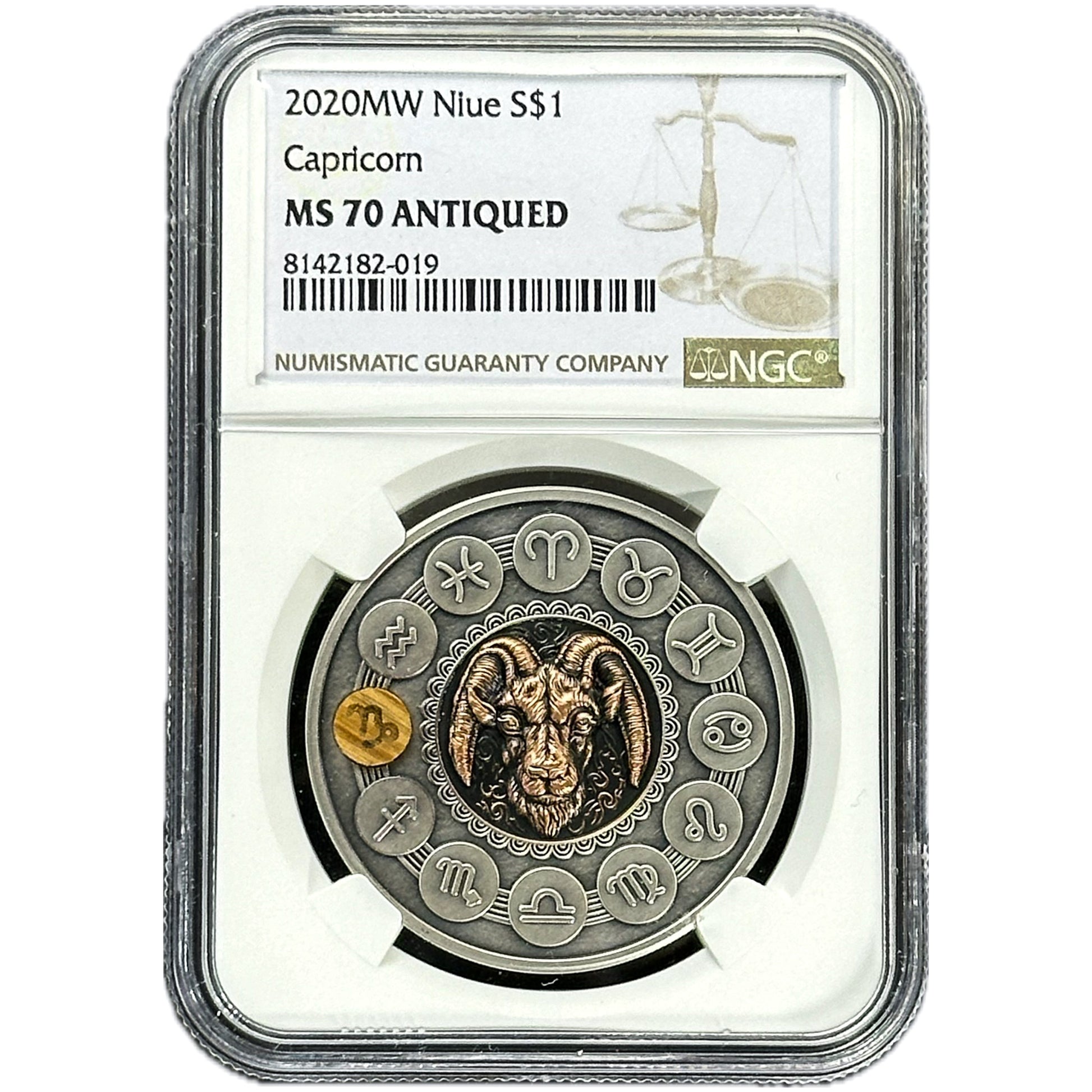 2020 1 oz CAPRICORN Silver Coin MS 70 Zodiac Signs - Niue - OZB