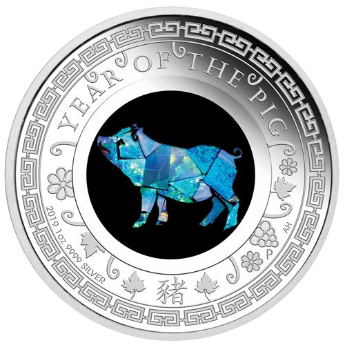 2019 Australia Year of the Pig Opal Lunar Series Perth Mint 1 oz Silver Coin - OZB
