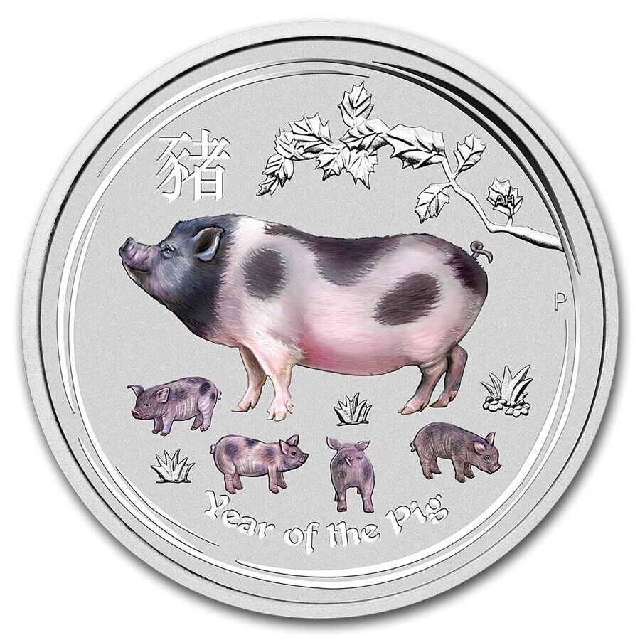 2019 Australia Year of the Pig (Colorized) Perth Mint Lunar Series II 1/2 oz Silver coin - OZB