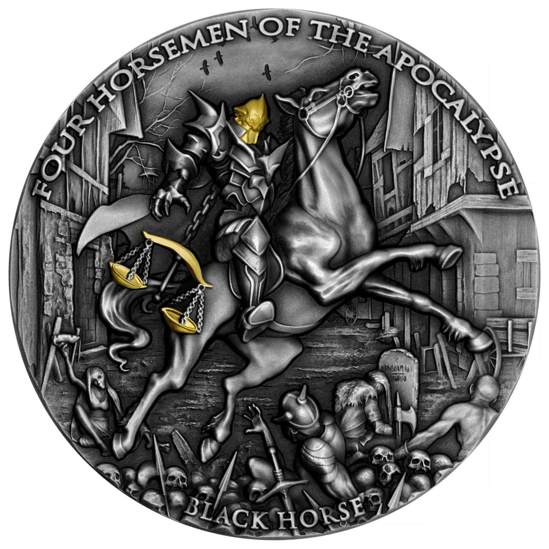2020 2 oz BLACK HORSE Silver Coin MS 70 Four Horsemen of the Apocalypse - NIue - OZB