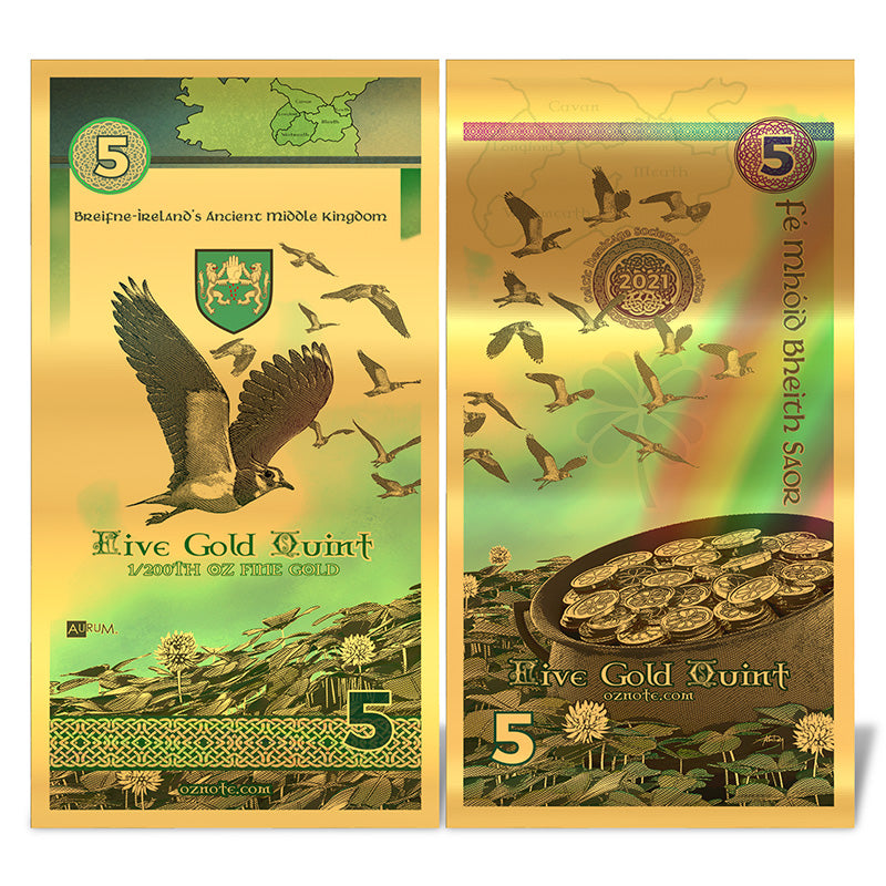 2021 1/200 oz iQUINT Goldback 5 Note - Ireland Kingdom of Breifne (Limited Edition) - OZB