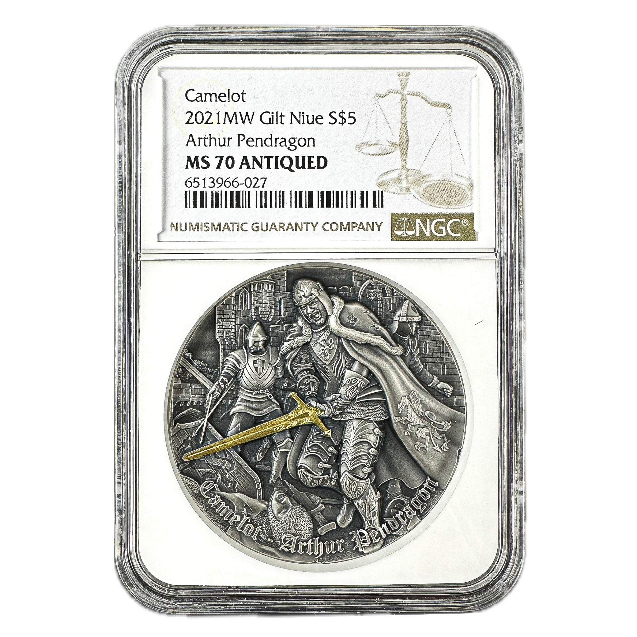 2021 2 oz ARTHUR PENDRAGON Silver Coin MS 70 Camelot - Niue - OZB