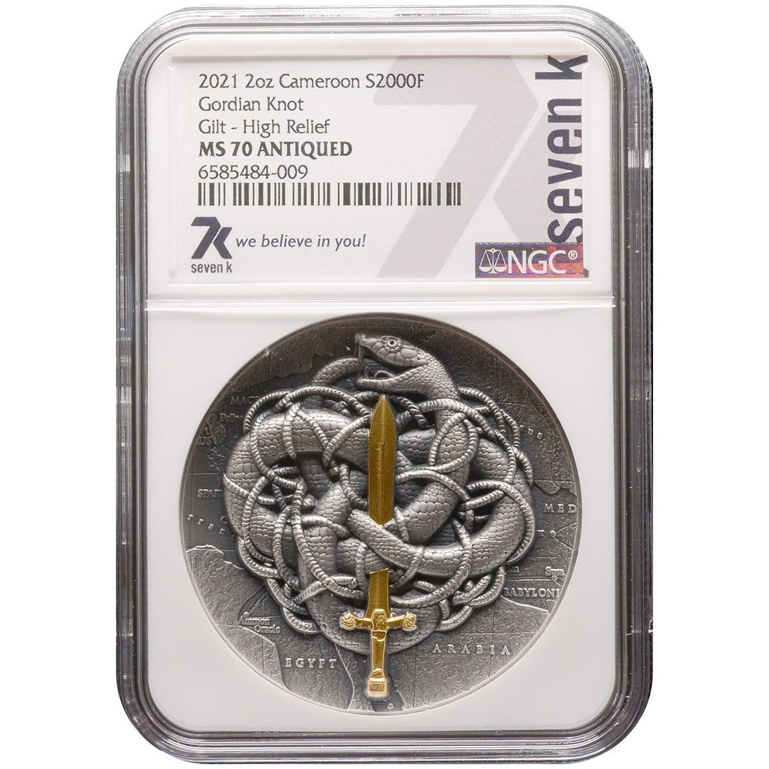 2021 Cameroon GORDIAN KNOT - Alexander the Great 2 oz Silver Coin MS 70 - OZB