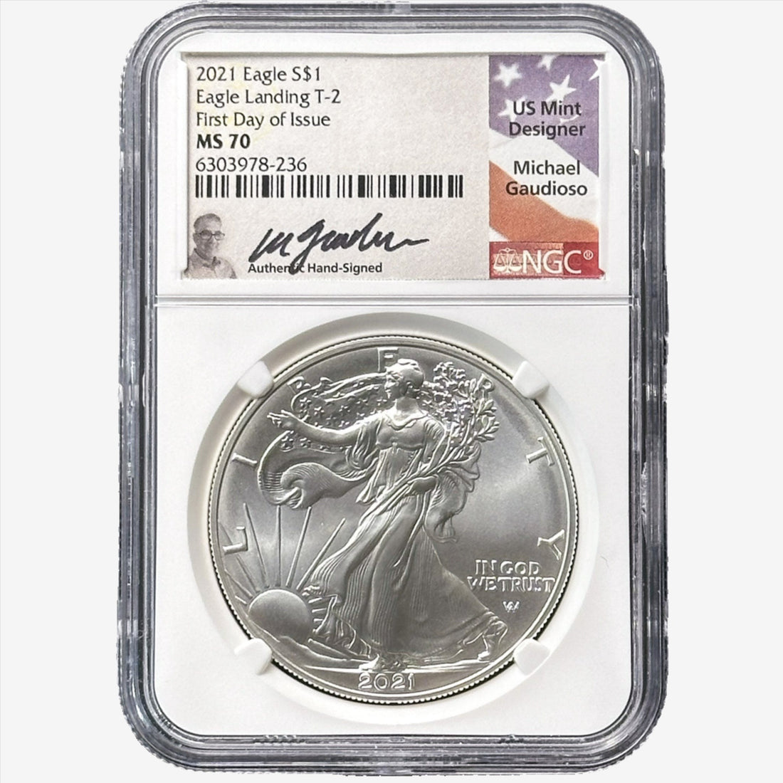 2021 1 oz Silver Eagle Landing T-2 First Day Issue MS 70 - OZB