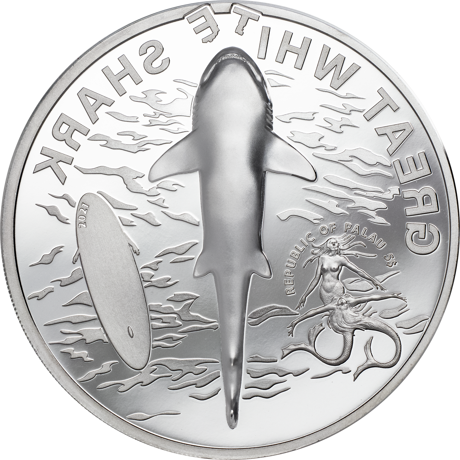 2021 Palau GREAT WHITE SHARK 1 oz Silver Coin PF 70 - OZB