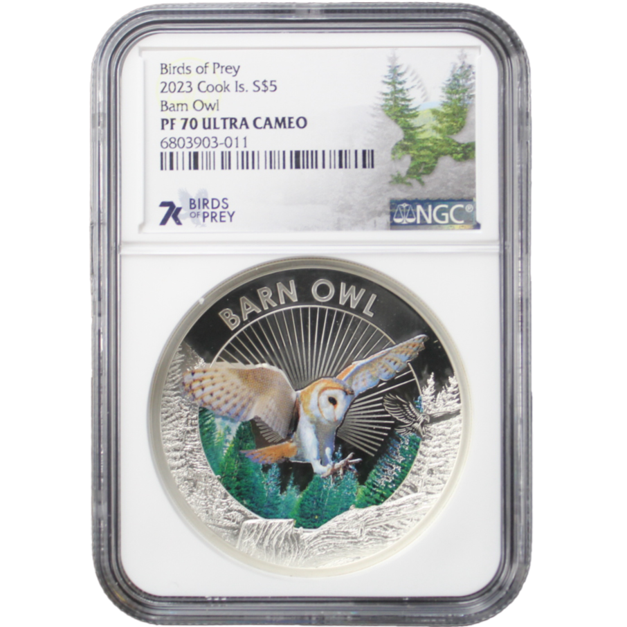 2023 Cook Is. Barn Owl Birds of Prey 1 oz Silver Coin PF70 - OZB