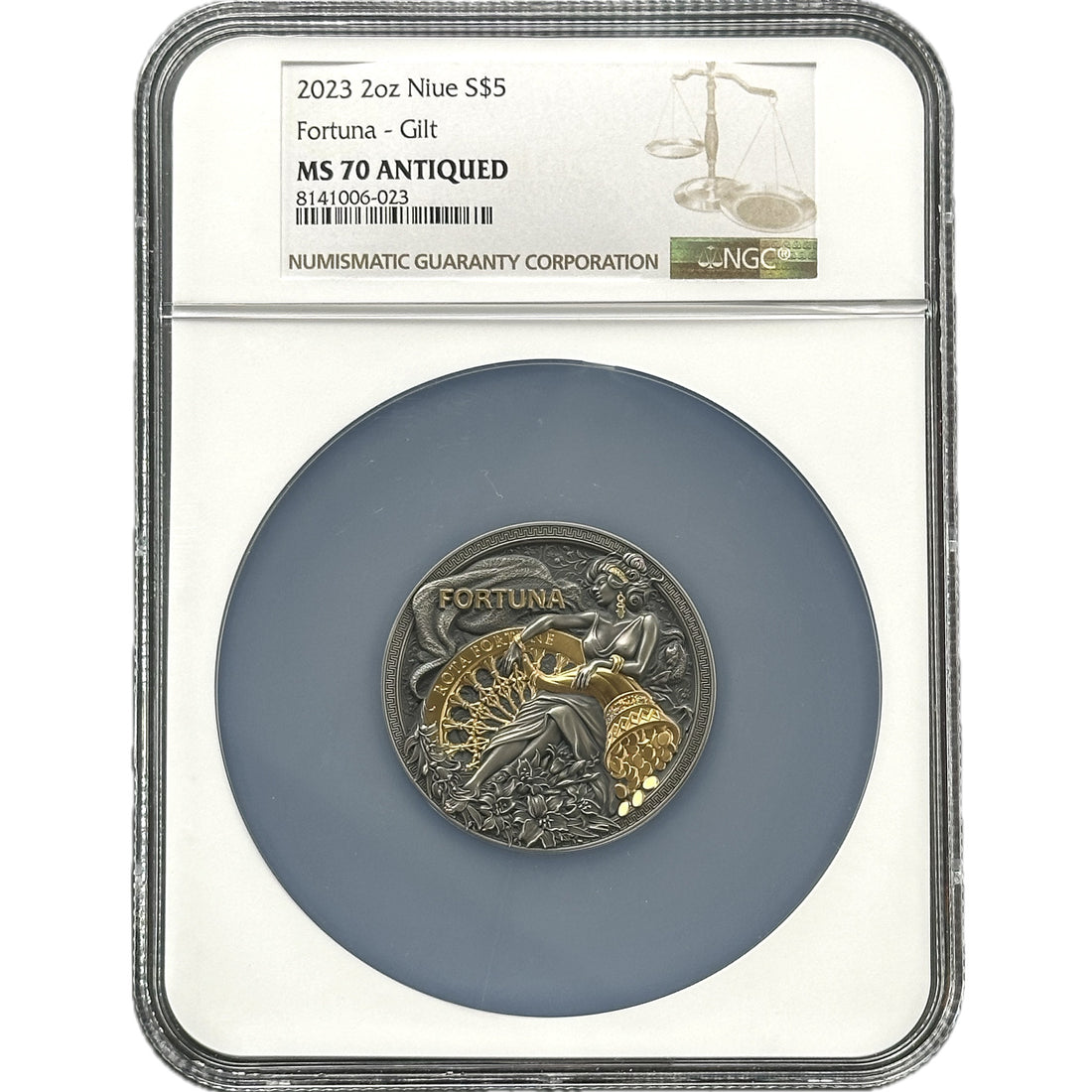 2023 Niue FORTUNA $5 Gilt 2 oz Silver Antique Coin MS 70 - OZB