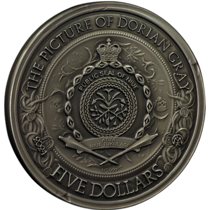 2024 2 oz THE PICTURE OF DORIAN GRAY (GILT) Silver Coin - Niue - OZB