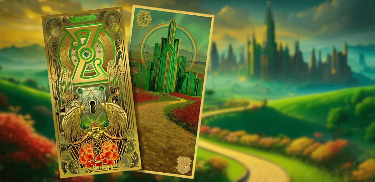 Two tarot cards with a fantasy landscape in the background