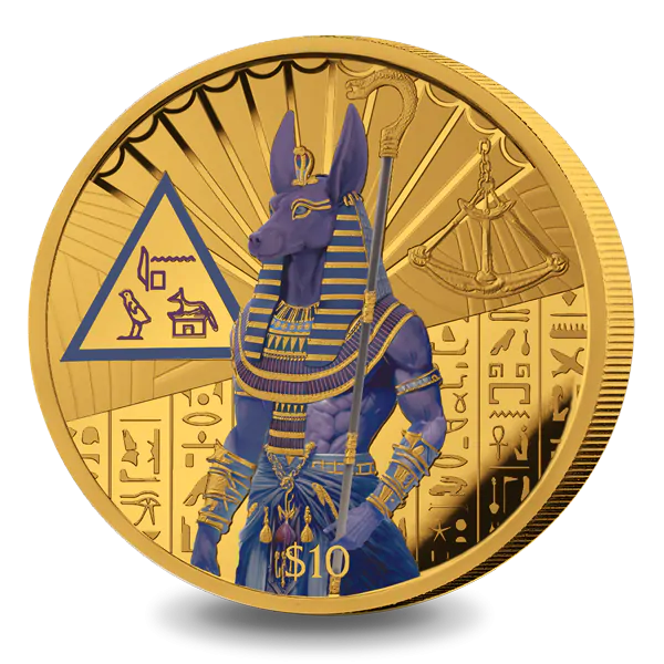2023 ANUBIS - EGYPTIAN GODS 1 oz Gold Clad Silver Coin (Colored) - OZB