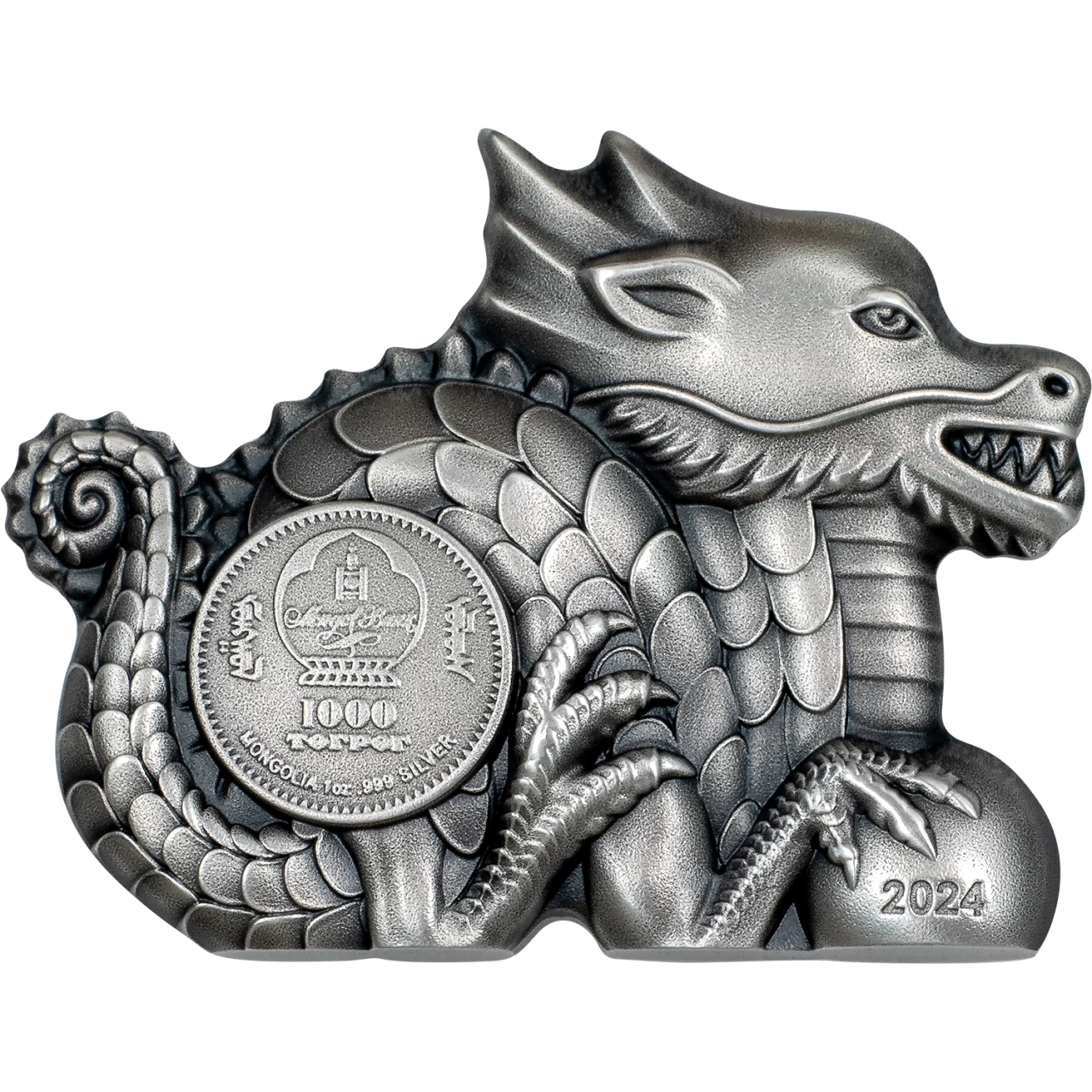 2024 Mongolia GREAT SILVER DRAGON 1 oz Silver Coin - OZB
