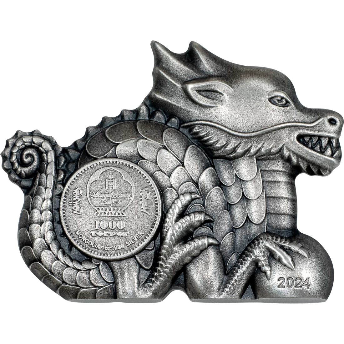 2024 1 oz GREAT SILVER DRAGON Silver Coin - Mongolia - OZB
