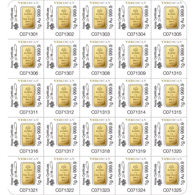 25x1 GRAM GOLD BAR PAMP Suisse Multigram