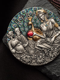 Decorative medallion with classical design on a dark surface