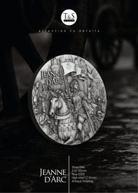 Medal of Jeanne d'Arc with detailed design on a dark background
