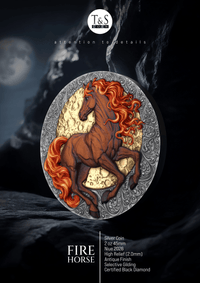 Decorative pendant with a horse design on a dark background, featuring the brand 'T&S'.