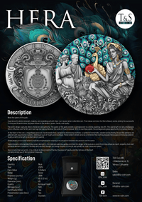 Silver coin with 'HERA' design on a dark background