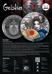 Coin with Geisha design and T&S logo on a dark background