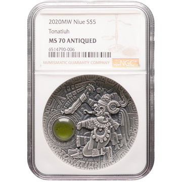 2020 Niue Island Sun Gods - Tonatiuh  2oz Silver Antique Coin - OZB