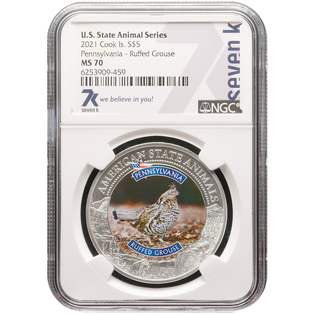 2021 Cook Islands PENNSYLVANIA RUFFED GROUSE Graded MS70 American State Animals 1 Oz Silver Coin - Oz Bullion