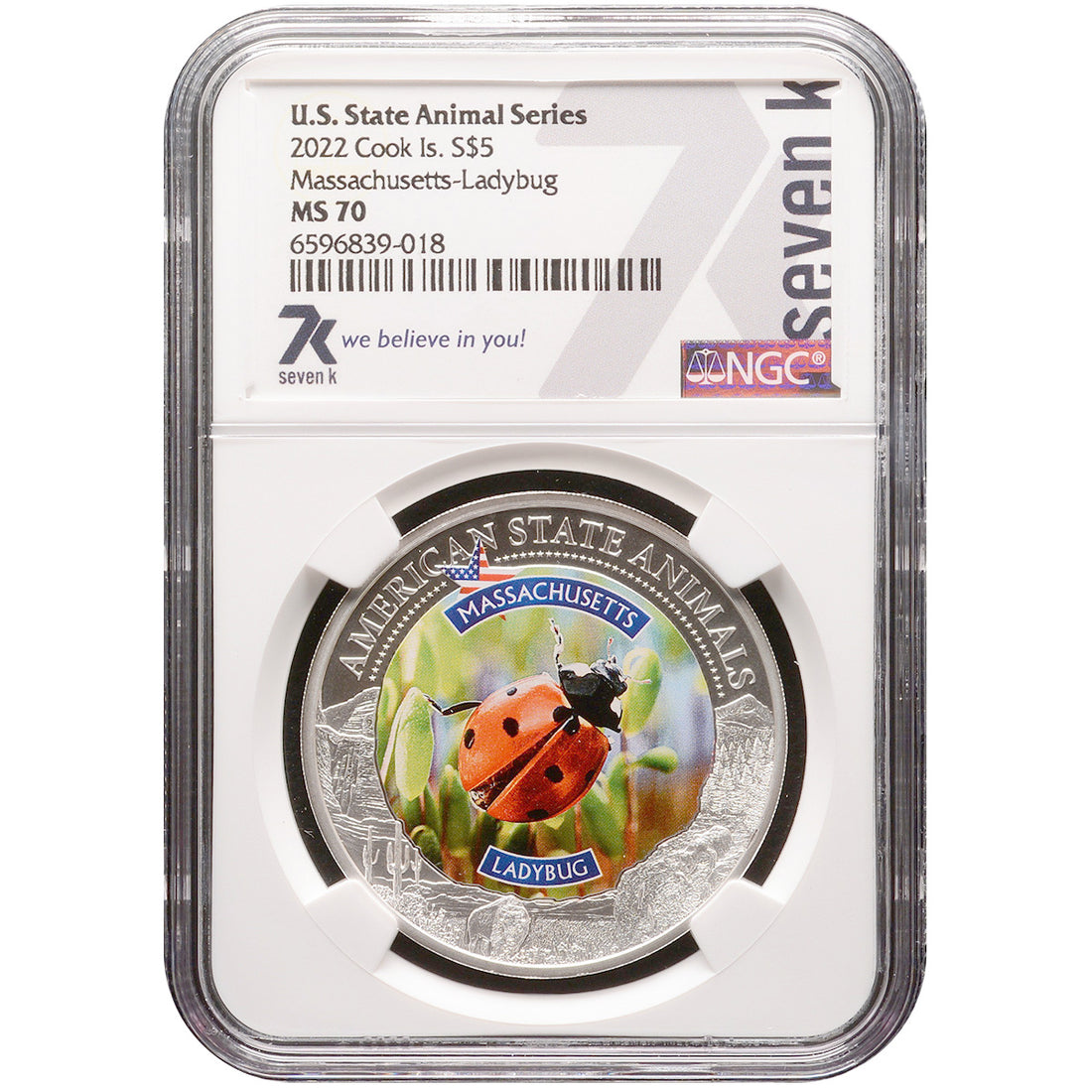 2022 Cook Islands Massachusetts Ladybug MS70 U.S. State Animal Series 1 Oz Silver Coin - OZB