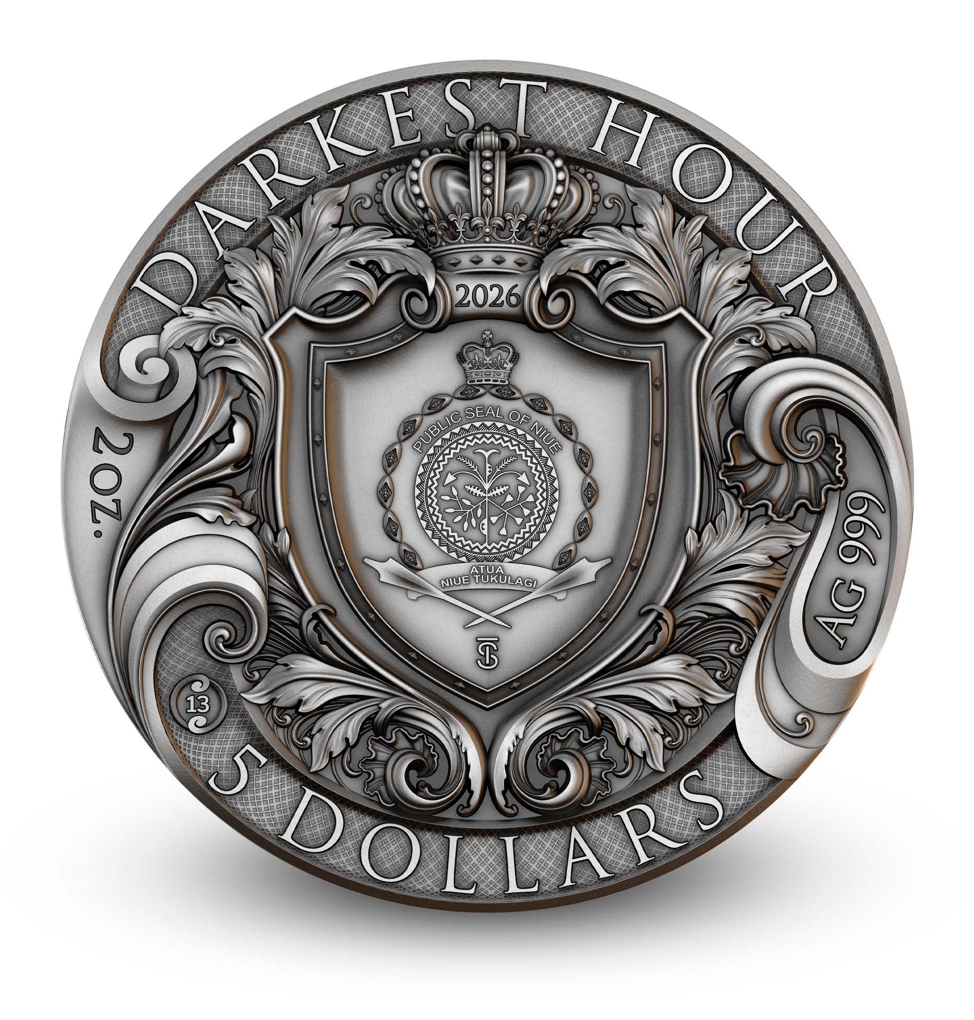 DARKEST HOUR 2 oz Silver Coin - $5 Niue Collectible - T&S Coin