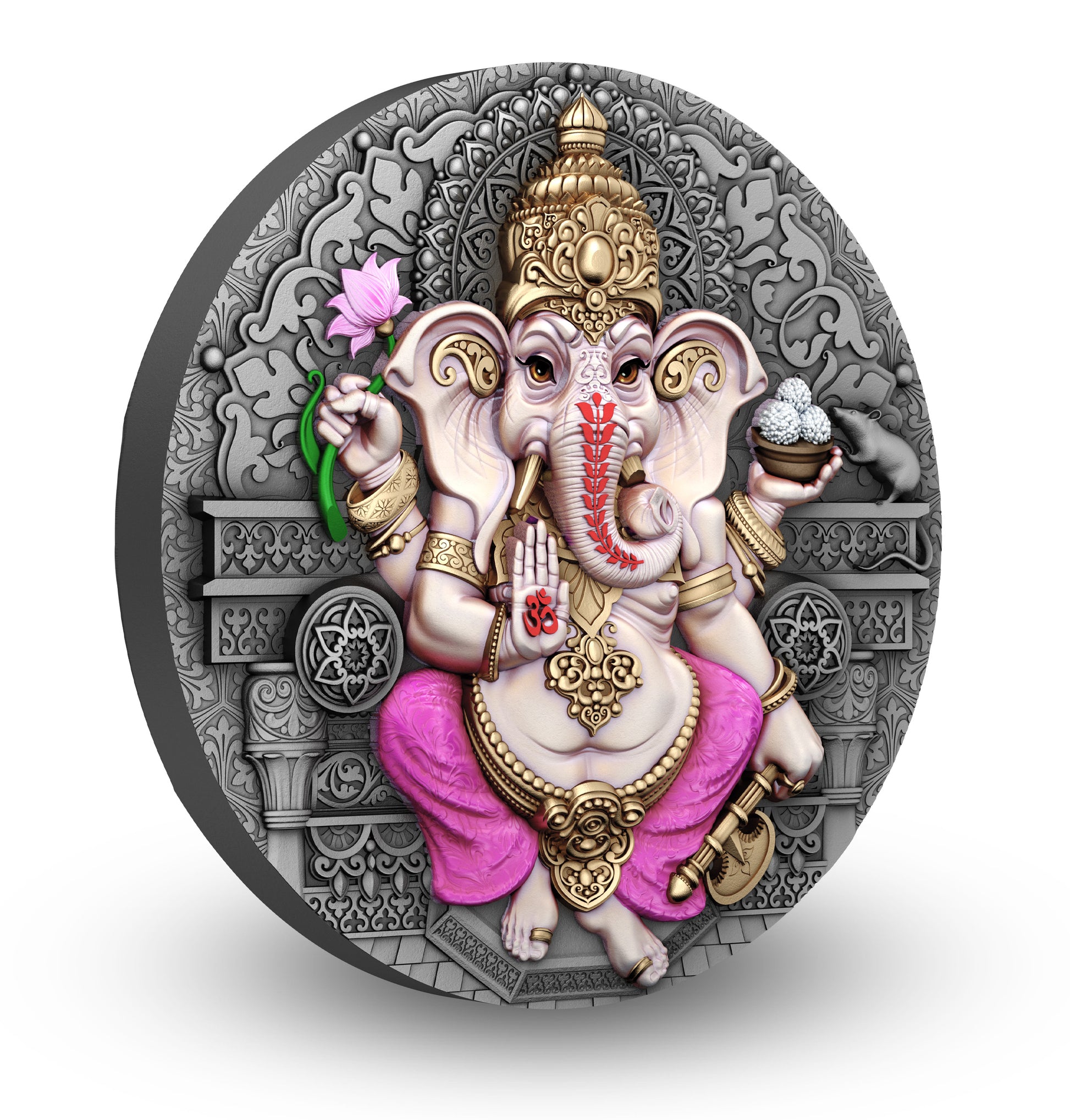 Decorative wall art featuring a stylized elephant figure with intricate patterns on a white background