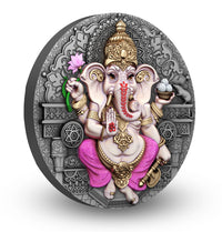 Decorative wall art featuring a stylized elephant figure with intricate patterns on a white background