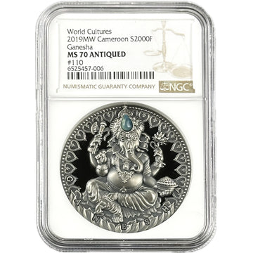 2019 2 oz GANESHA Silver Coin MS 70 World Cultures - Cameroon - OZB