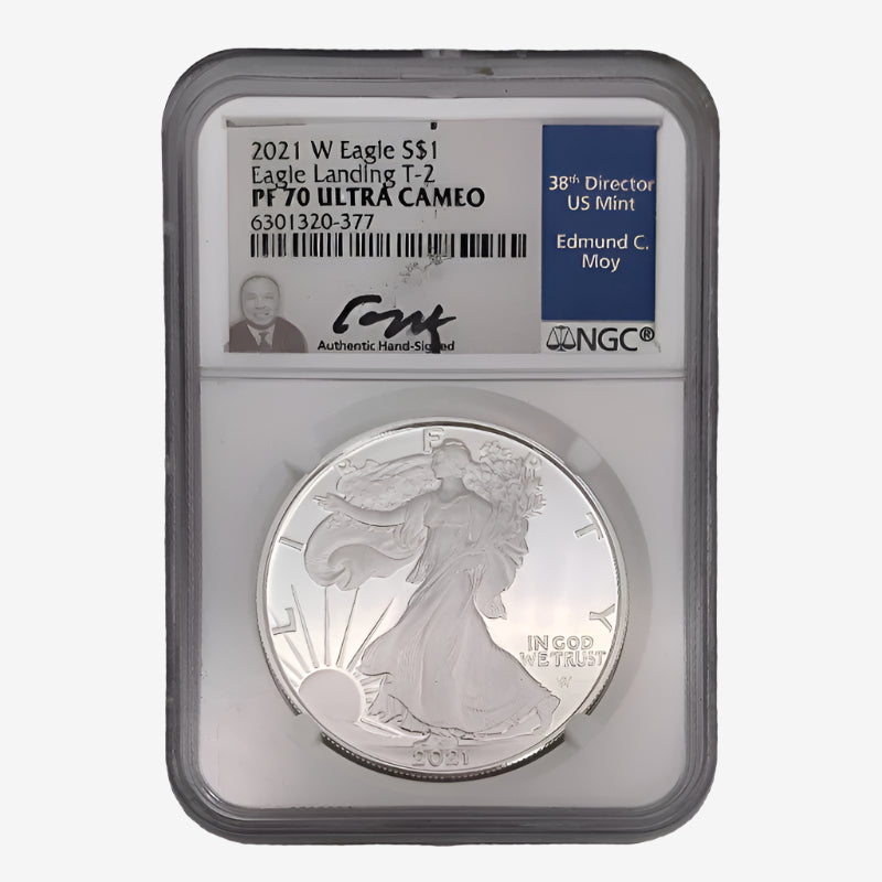 1 oz 2021 W Proof Silver Eagle NGC PF70 Ultra Cameo Edmund Moy Signed Label Type 2