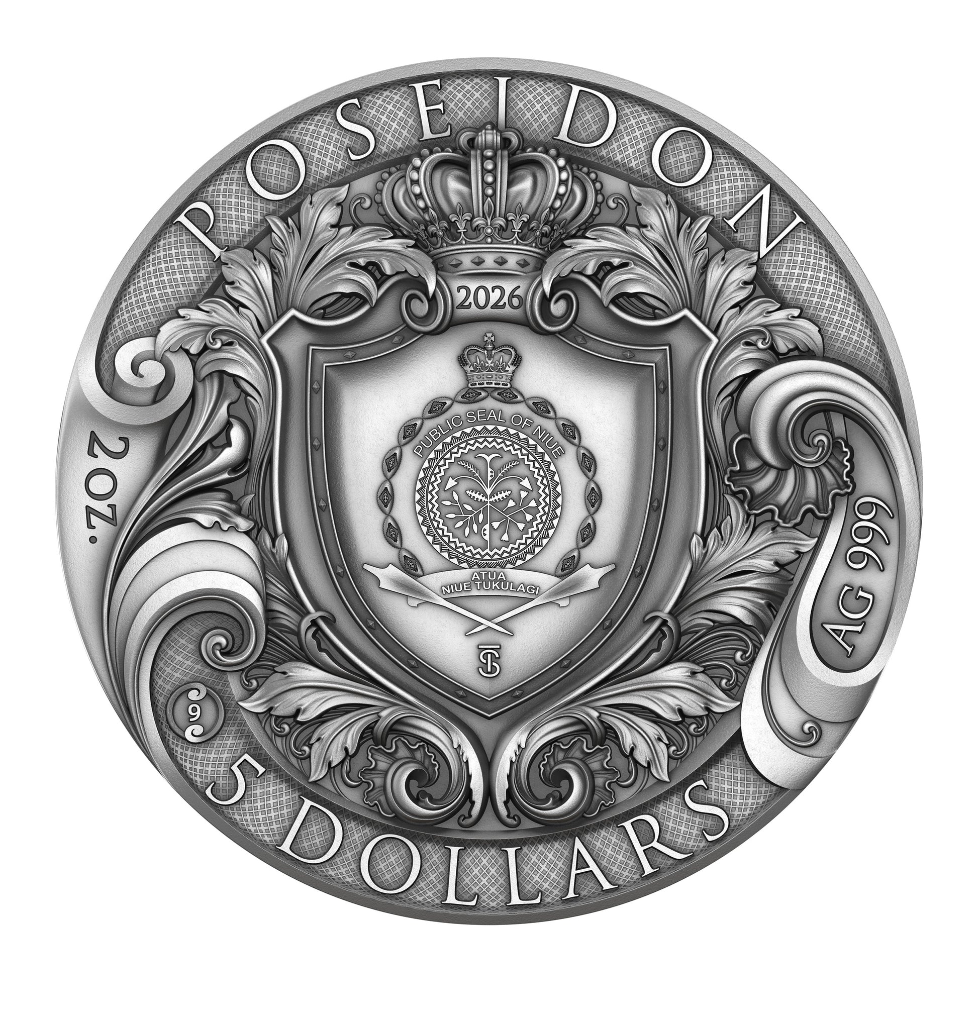 POSEIDON 2 oz Silver Coin - 2026 $5 Niue - T&S Coin
