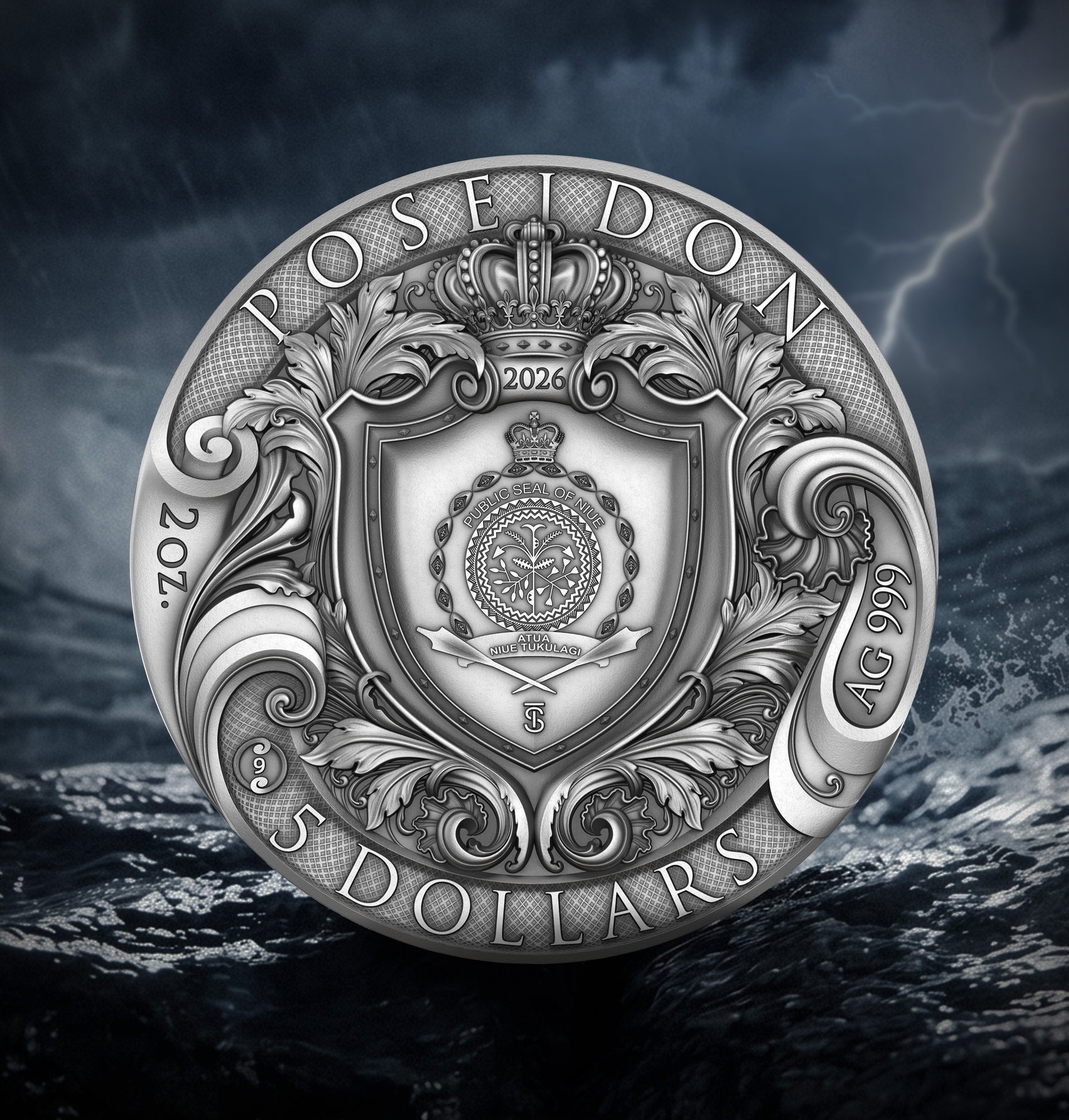 POSEIDON 2 oz Silver Coin - 2026 $5 Niue - T&S Coin