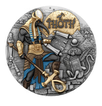 Decorative coin featuring an Egyptian-themed design with a central figure and hieroglyphics.