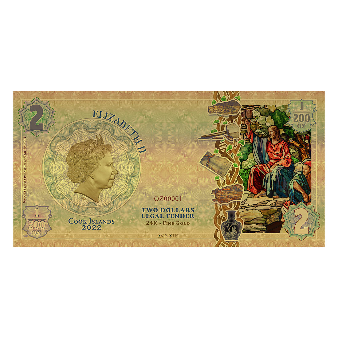 2022 Cook Islands BRAVERY Threads of Light 24k Gold Note - OZB