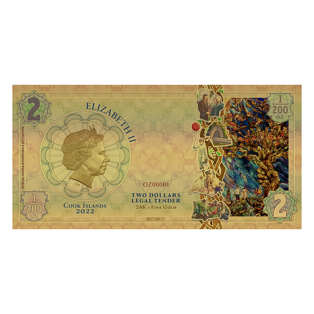 2022 Cook Islands CONNECTION Threads of Light 24k Gold Note - OZB