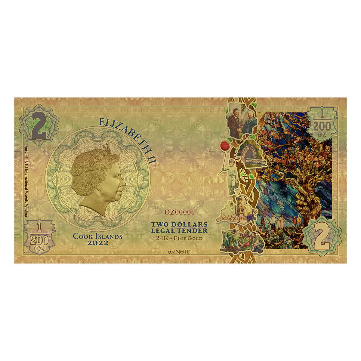2022 Cook Islands CONNECTION Threads of Light 24k Gold Note - OZB