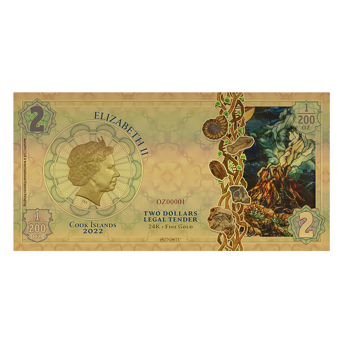 2022 Cook Islands SOUL Threads of Light 24k Gold Note - OZB