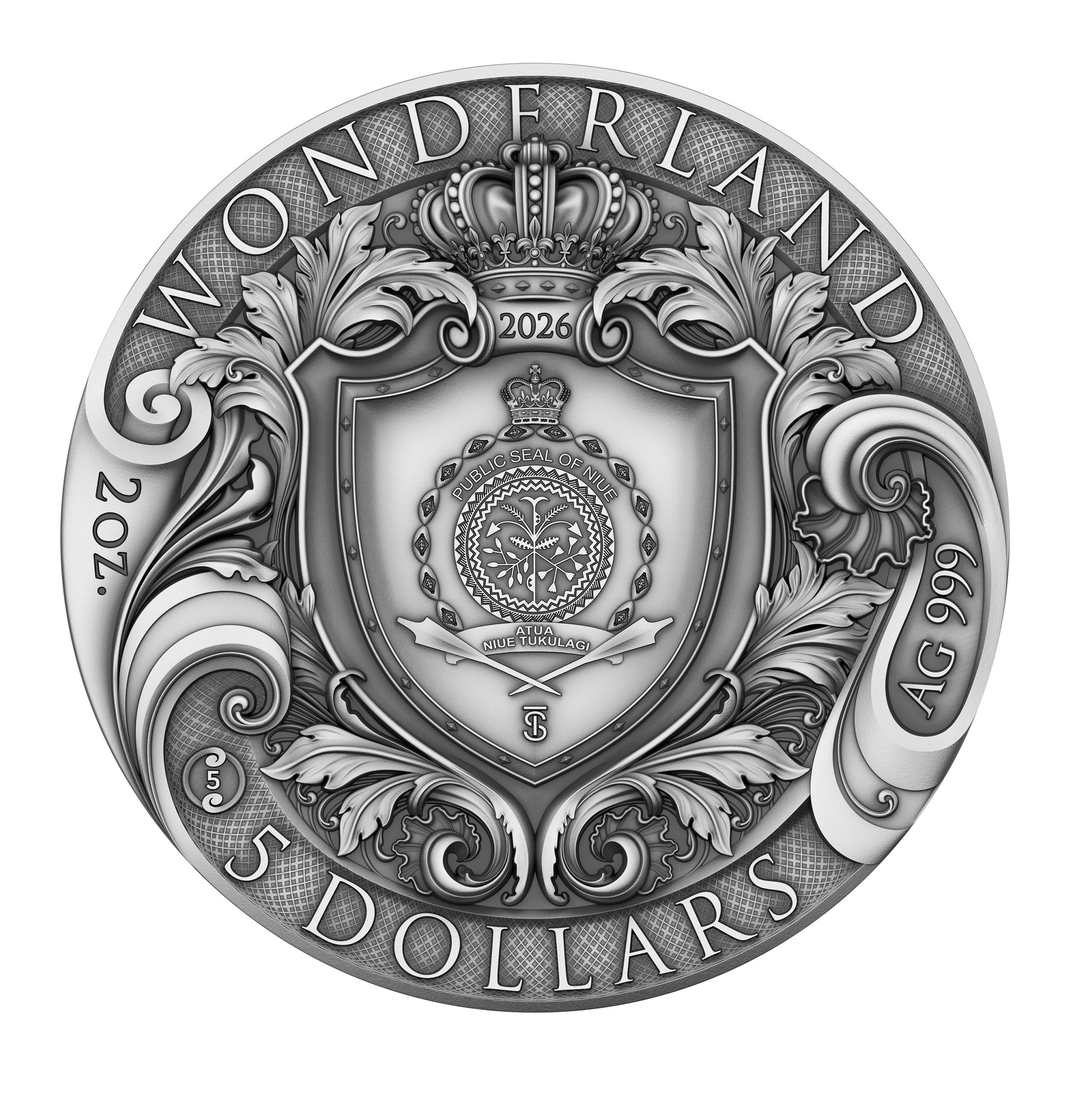 WONDERLAND 2 oz Silver Coin - 5 Dollar Niue 2026 - T&S Coin