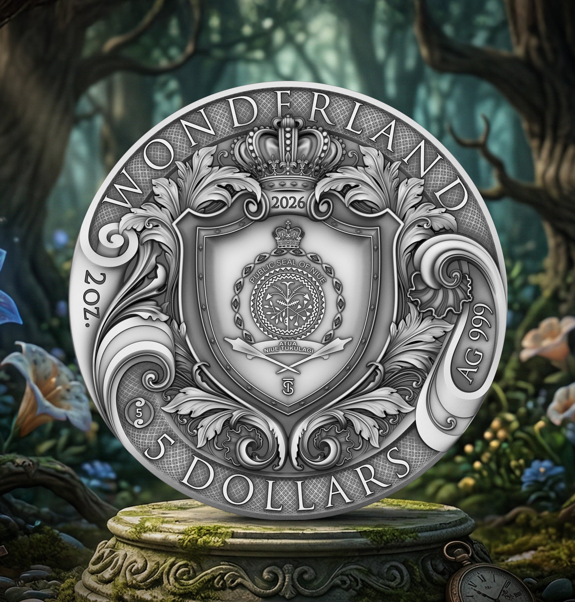 WONDERLAND 2 oz Silver Coin - 5 Dollar Niue 2026 - T&S Coin