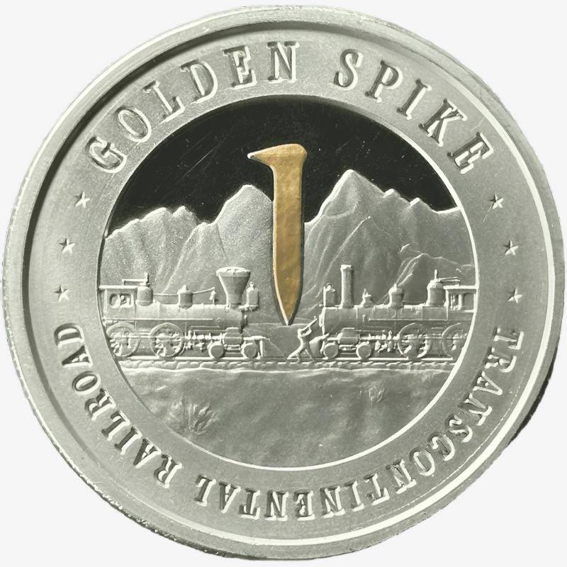1 oz Silver Golden Spike Round - Railroad Commemorative (Etsy)