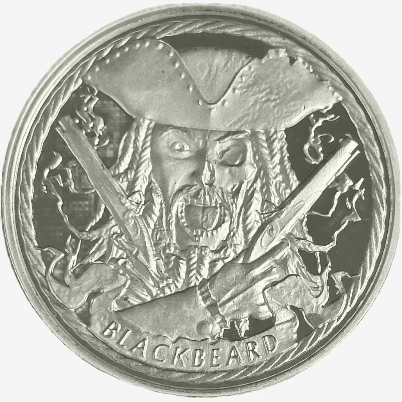 1 oz Silver BUCKANEER - BLACKBEARD Silver Round (OZ Mint)