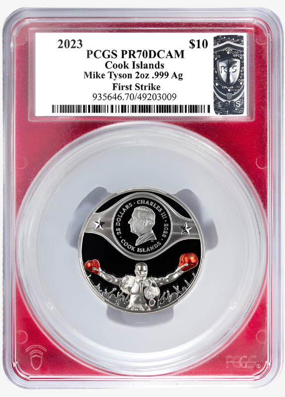 2 oz Silver MIKE TYSON Hand Signed Legends Series PR70 DCAM Coin 2023 Cook Islands