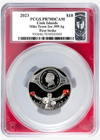 2 oz Silver MIKE TYSON Hand Signed Legends Series PR70 DCAM Coin 2023 Cook Islands