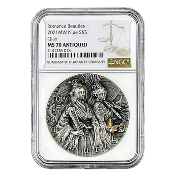 2021 2 oz QIAO SISTERS Silver Coin MS 70 Three Kingdoms Romance - Niue - OZB